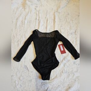 Mirella Black 3/4 Sleeve Strappy Back Leotard NWT